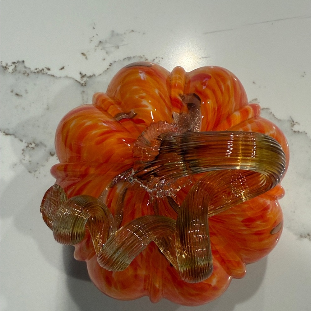 Vibrant Orange Glass Pumpkin Sculpture - Picture 2 of 6